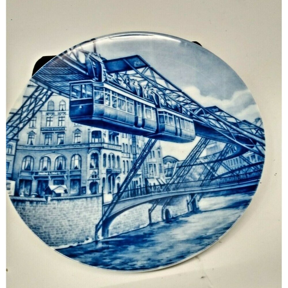 Furstenberg Flow Blue plate 9 3/4" - Wuppertal -Suspension railway around 1910